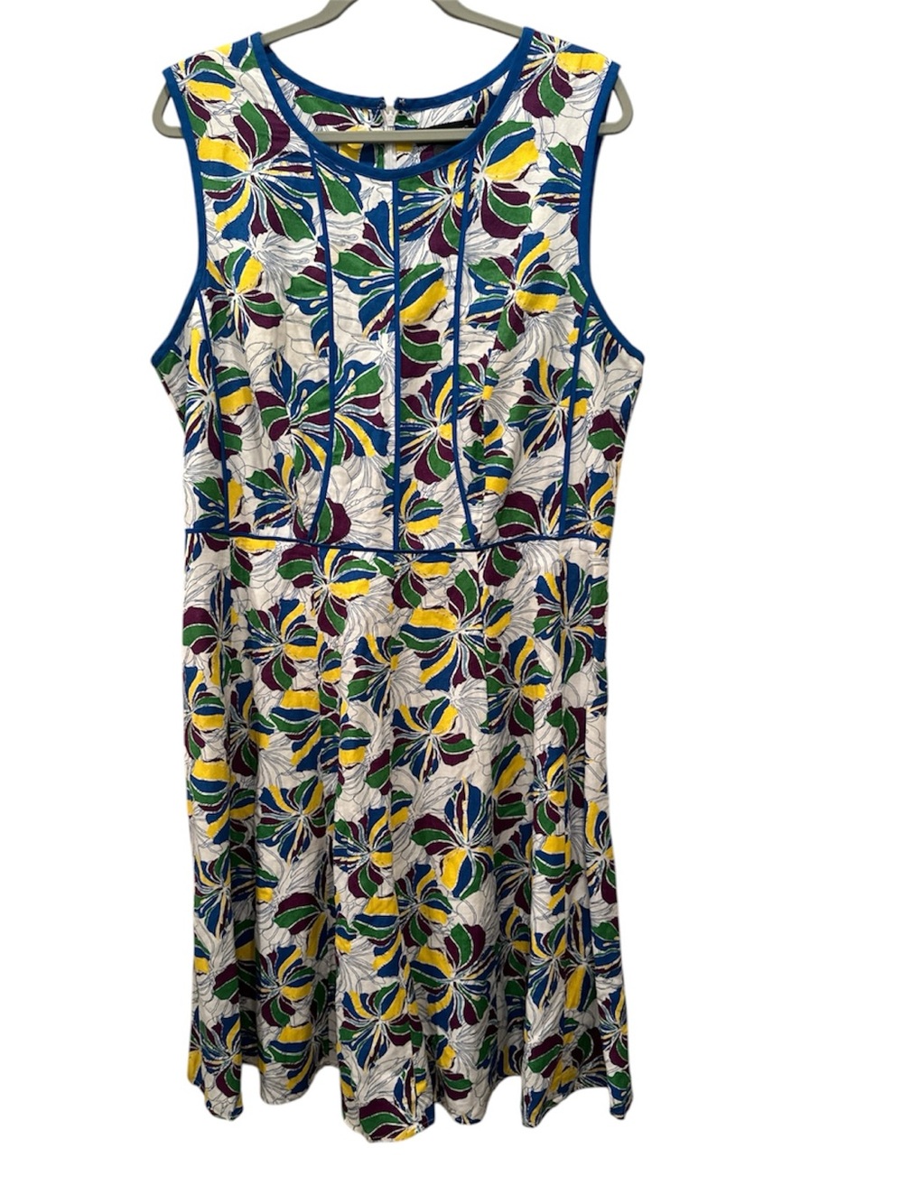 Sleeveless Linen Blend Floral Fit-and-Flare Dress Career Office Wedding Sz 14